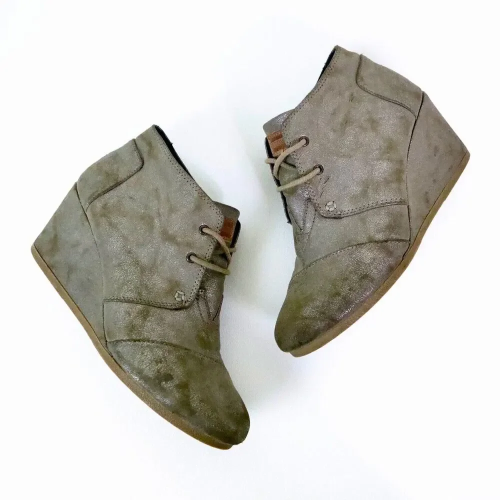Toms Women's Size 10 Wedge Ankle Booties Chukka Metallic Mocha Tan